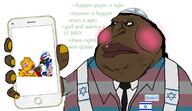 Zionist-Y_(Namefag) arrow black_skin blush blushing brown_skin clothes dark_skin eyelashes fat flag:israel flag:transgender_pride_flag garf_(user) hair happy_merchant israel jewish_nose judaism kike long_hair long_nose makeup necktie nigger nose obese phone robe suit text tranny variant:meximutt yellow_sclera zionism zionist // 1433x826 // 325.2KB