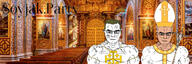 2soyjaks archbishop banner catholic catholic_church catholicism christian_cross christian_identity christianity church cross english_text flag:kingdom_of_jerusalem icon icons irl_background meta:tagme painting pope soyjak_party subvariant:muscular_chud text variant:chudjak // 600x200 // 87.4KB