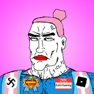 award buff closed_mouth clothes ear eyebrows flag:transgender_pride_flag hair half_closed_eyes hello_my_name_is_(sticker) katiegaming katiegaming_(namefag) katiegaming_(user) lipstick muscular_male nose pink_background pink_hair ponytail red_lips roblox star_of_david subvariant:perceptive_chud swastika text tranny trans transgender_flag variant:chudjak // 799x799 // 83.1KB