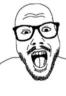 bald beard excited gape glasses mustache open_mouth soyjak template variant:unknown white_background wrinkles // 426x617 // 14.9KB