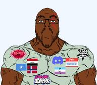 764 Warrior-Z(user) brown_skin buff closed_mouth clothes discord flag:iraq flag:norway flag:somalia flag:zoophilia_pride_flag friday_night_funkin' glasses hazbin_hotel muscles mustache name_tag smile strong variant:flartson vein zoophile // 1059x929 // 160.9KB