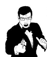 arm bowtie clothes ear firearm glasses gun hair hand holding_gun holding_object holding_revolver james_bond open_mouth revolver roger_moore smith_&_wesson_model_23 soyjak tuxedo variant:feraljak weapon // 645x788 // 41.8KB