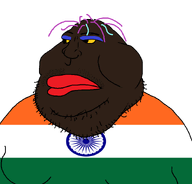 award black_skin blue_hair closed_mouth clothes fat flag flag:india flag:transgender_pride_flag gynaecomastia hair india lips pajeet purple_hair soyjak stubble text tranny variant:meximutt // 888x849 // 67.0KB