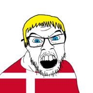 blue_eyes clothes country denmark flag flag:denmark glasses hair open_mouth soyjak stubble variant:feraljak yellow_hair // 1500x1500 // 32.2KB