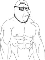 buff closed_mouth eyebrows full_body glasses megamind raised_eyebrow smile smug soyjak stubble variant:smugjak // 678x903 // 19.1KB