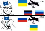 2014 2022 2soyjaks airplane bomb bombing closed_mouth crying donbas donetsk flag:donetsk flag:luhansk flag:russia flag:ukraine glasses hand lugansk luhansk nato north_atlantic_treaty_organisation smile smug soyjak stubble ukraine variant:soyak // 768x528 // 188.8KB