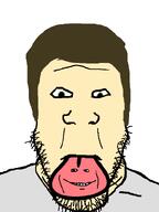 big_eyebrows brown_hair face green_eyes grey_shirt hair kung_pow_enter_the_fist looking_at_you neutral stubble the_chosen_one tounge tounge_out tuongey variant:impish_soyak_ears variant:markiplier_soyjak white_skin wrinkles // 600x800 // 28.7KB