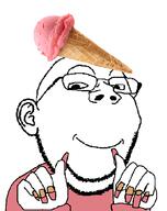 food glasses hand ice_cream looking_at_you nails smile stubble subvariant:happiz subvariant:wholesome_soyjak sweater variant:gapejak // 572x724 // 80.3KB