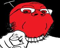 bloodshot_eyes evil glasses hair hand no_mouth nonsense pointing_at_you red red_skin smile soyjak stubble variant:gapejak // 612x493 // 47.1KB