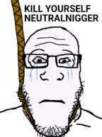 bloodshot_eyes closed_mouth crying glasses hanging neutral rope stubble subvariant:neutralplier text variant:markiplier_soyjak // 600x800 // 101.6KB