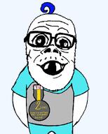 soy2 award baby badge black_glasses blue_hair blue_pants deformed eyes glasses gray_shirt grey_shirt mouth nate nate_higgers nick_kiggers nose open_eyes open_mouth soy2 stubble subvariant:jacobson teeth transparent_background variant:a24_slowburn_soyjak white_eyes white_skin // 530x660 // 17.8KB