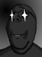 black_skin glasses glowing glowing_eyes ominous smile soyjak stubble subvariant:wholesome_soyjak variant:gapejak // 600x800 // 53.7KB