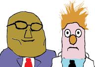 2soyjaks closed_mouth clothes glasses green_skin hair necktie no_eyes orange_hair orange_nose pink_skin smile soyjak the_muppet_show variant:markiplier_soyjak variant:tony_soprano_soyjak // 1272x893 // 103.0KB