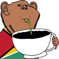 country cup drinking drinking_straw ear flag flag:guyana guyana hand holding_object mug oil sip soyjak stubble subvariant:impdrink variant:impish_soyak_ears // 845x850 // 45.8KB