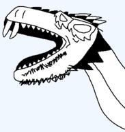 artist:crimsonvoidhydra1488 fangs glasses horn open_mouth sharp_teeth variant:basiliskjak // 348x365 // 7.5KB