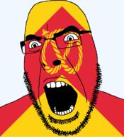 angry british england flag flag:staffordshire glasses hair looking_to_the_left open_mouth rope soyjak staffordshire stubble teeth thick_eyebrows united_kingdom variant:cobson // 721x789 // 103.4KB