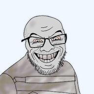 bloodshot_eyes eyebrows glasses gums schizophrenia shaven smile straitjacket stubble subvariant:feralgrin teeth_showing variant:feraljak wrinkles // 1024x1024 // 269.9KB