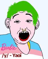 barbie ear earring eyelashes green_hair nose_piercing open_mouth piercing pink_skin pooner red_lips series:alicia_xisters series:foidjaks subvariant:scott tranny variant:alicia y_(4chan) yaoi // 592x720 // 43.6KB