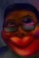 artist:nvke bloodshot_eyes brown_skin closed_mouth clothes drawing expressionism glasses hair shitskin subvariant:jartycuck trend:jartycuck trend:slopjak variant:chudjak // 2000x3000 // 2.0MB