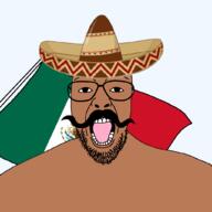 beard brown_skin clothes flag flag:mexico glasses looking_at_you mexico mustache open_mouth sombrero soyjak variant:patriotjak // 1023x1023 // 104.5KB