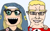 2soyjaks aryan blue_eyes blush bridget_(guilty_gear) chud closed_mouth clothes flag:transgender_pride_flag friendship glasses green_eyes guilty_gear hair hat open_mouth smile subvariant:chudjak_front tranny transparent_background variant:chudjak variant:soytan video_game yellow_hair // 834x520 // 129.0KB
