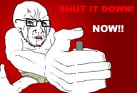 animated button crying ext=gif glasses rage seething shut_it_down sitting soyjak stubble variant:soyak // 1900x1300 // 198.0KB