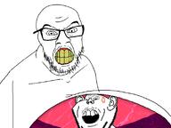 2soyjaks anger_mark angry clenched_teeth closed_mouth ear glasses open_mouth soyjak stubble variant:gapejak variant:impish_soyak_ears vore yellow_teeth // 800x600 // 76.0KB