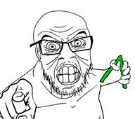angry arrow ear glasses greentext hand pointing pointing_at_viewer soyjak stubble variant:feraljak wrinkles // 1545x1364 // 702.2KB