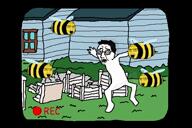 5soyjaks animated bee drawn_background family_guy full_body glasses laughing open_mouth rotoscoped stubble subvariant:wholesome_soyjak variant:chudjak variant:feraljak variant:gapejak variant:impish_soyak_ears variant:soyak video // 540x360, 6.5s // 2.5MB