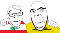 2soyjaks flag flag:gadsden flag:lebanon friendship glasses hand happy lebanon libertarian looking_at_you no_more_brother_wars smile soyjak stubble variant:cobson variant:feraljak // 1920x1080 // 119.8KB