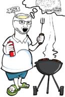 big_brain burgers centrist dripping fat flip_flops glasses grill grilling ketchup meat patty retard saliva shorts smart smoke stubble stupid thought_bubble variant:soyak wojak // 521x768 // 208.9KB