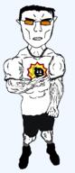 bomb buff closed_mouth clothes ear full_body glasses hair manlet peace_sign serious_sam soyjak subvariant:chudjak_front subvariant:unbotheredchud sunglasses tshirt variant:chudjak vein video_game // 549x1268 // 74.1KB