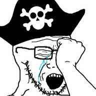 arm closed_eyes clothes crying glasses hand hat open_mouth pirate pirate_hat skeleton skull soyjak stubble variant:soyak // 782x948 // 38.7KB