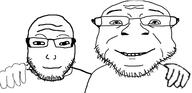 2soyjaks closed_mouth friendship glasses hand no_more_brother_wars smile soyjak stubble subvariant:lawrence variant:coinjak variant:markiplier_soyjak // 2828x1376 // 261.9KB