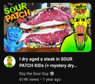 candy clothes ear flavorjak food glasses green green_skin hat oh_my_god_she_is_so_attractive open_mouth sour sour_patch_kids soyjak steak stretched_mouth stubble subvariant:longplier text variant:markiplier_soyjak yellow youtube // 1500x1329 // 2.0MB