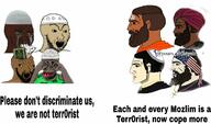 3soyjaks amerimutt arm beard black_skin brainlet brown_skin buddhism christianity country crying firearm flag goat hand head_box hindu indian islam judaism meta:op_is_a_pajeet nordic_chad open_mouth quran sikh sleeveless_shirt soyjak star_of_david stubble taqiyah terrorist text unibrow united_states variant:soyak variant:unknown variant:wojak weapon // 1200x705 // 121.0KB