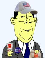 1984 asian badge buck_teeth closed_mouth clothes ear flag flag:united_states george_bush glasses hair hand holding_object mcdonalds meta:tagme necktie ronald_reagan smile soyjak suit variant:protestantjak yellow_skin // 1095x1410 // 629.1KB