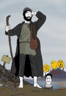 4chan 5soyjaks angry are_you_soying_what_im_soying barefoot barrel beard blue_pants brown_nose closed_eyes closed_mouth clothes cloud coat dog dog_ears drawn_background fog frown full_body glasses gray_shirt grin ground hair hat janny lake moses mountain open_mouth overcoat russia shore sign sky slavic soybooru soyjak stone stubble subvariant:wholesome_soyjak suspenders variant:chudjak variant:gapejak variant:markiplier_soyjak variant:nojak yellow_skin // 1080x1562 // 873.2KB