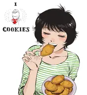 black_hair clothes cookie eating eyelashes female hair heart holding_object multiple_soyjaks subvariant:wholesome_soyjak variant:gapejak white_background woman // 2249x2454 // 527.2KB