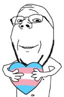 arm flag:transgender_pride_flag glasses hand heart holding_heart holding_object smile soyjak stubble subvariant:wholesome_soyjak variant:gapejak // 676x1021 // 21.5KB