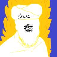 arabic artist:sectionalism blue_background calligraphy faceless fire glowing islam muhammad stubble text turban variant:feraljak // 1500x1500 // 50.2KB