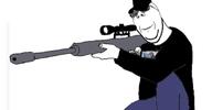 black_jacket blue_pants clothes gun sniper sniper_rifle soyjak subvariant:wholesome_soyjak tyler_robinson variant:gapejak // 1080x564 // 54.5KB