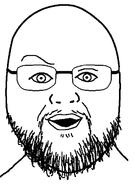 bald beard eyebrow_raise glasses lips open_mouth soyjak variant:billy // 441x628 // 49.5KB