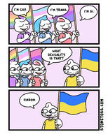 2soyjaks 4soyjaks bisexual blue blue_hair blue_shirt closed_mouth flag flag:bisexual_pride_flag flag:lgbt_pride_flag flag:transgender_pride_flag flag:ukraine gay glasses open_mouth purple purple_hair purple_shirt red red_hair red_shirt soyjak speech_bubble stonetoss stubble text tranny variant:tossjak // 1280x1600 // 316.1KB