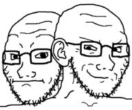 2soyjaks ear glasses smile smirk smug soyjak stubble two_sides variant:soyak // 915x756 // 18.5KB