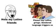 brazil chad clothes gender-neutral_language glasses hat latino meme mexico nordic_chad open_mouth sombrero soyjak text variant:soyak // 437x222 // 90.2KB