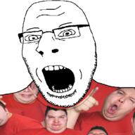 arm closed_mouth clothes glasses hair hand nikocado_avocado open_mouth pointing soyjak stubble subvariant:nucob tongue variant:cobson white_skin // 500x500 // 133.6KB