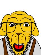animal clothes dog ear glasses janny open_mouth overalls soyjak stubble subvariant:dykeson variant:dylanjak // 960x1280 // 64.4KB