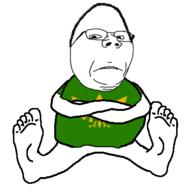 closed_mouth clothes crossed_arms foot frown full_body glasses hair sitting soyjak subvariant:wholesome_soyjak the_legend_of_zelda tshirt variant:gapejak // 400x400 // 24.0KB