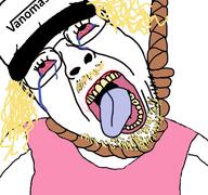 2ch ack blond blond_beard bloodshot_eyes clothes dvach hanging hat pink_clothes rope tongue vanomas variant:bernd // 768x719 // 399.0KB